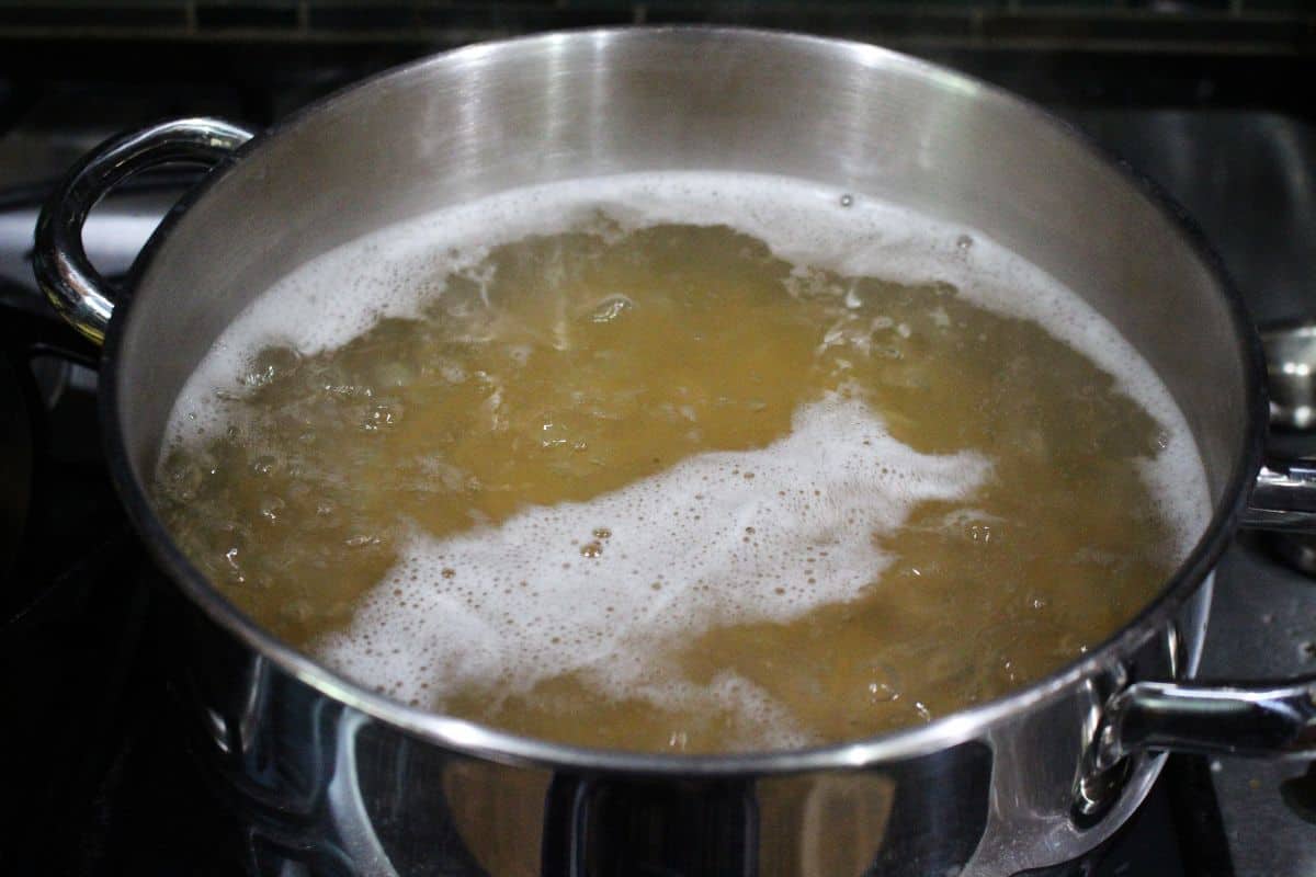 Pasta boiling in a pot of water