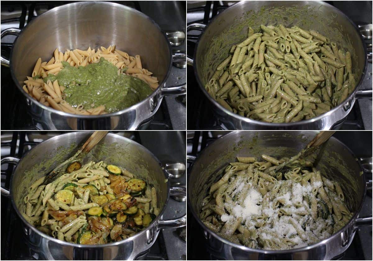 Process shot to make zucchini pesto pasta