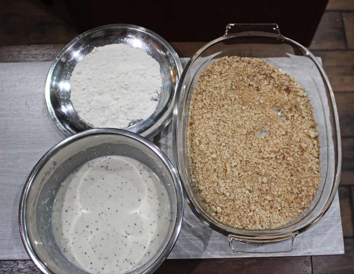 bread crumbs, flour and batter for breading