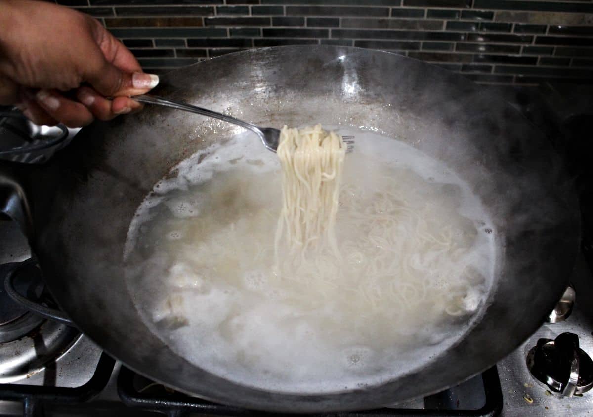Cooking Noodles in a wok