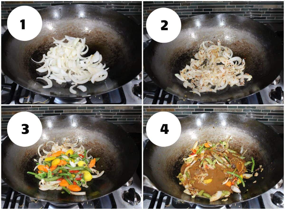 Process shot to stir fry vegetable in a wok